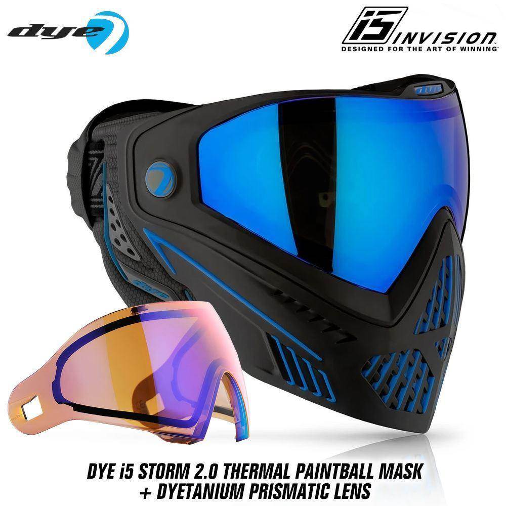 Dye I5 Thermal Paintball Mask Goggles with GSR Pro Strap - Storm 2.0 Black / Blue - PaintballDeals.com
