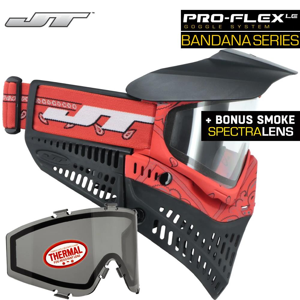JT Proflex Thermal Anti-Fog Paintball Mask Goggles - LE Bandana Red w/ Clear & Smoke Lenses